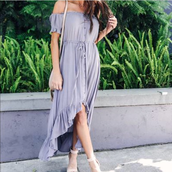 Dresses & Skirts - High Low Button Off The Shoulder Flowy Dress